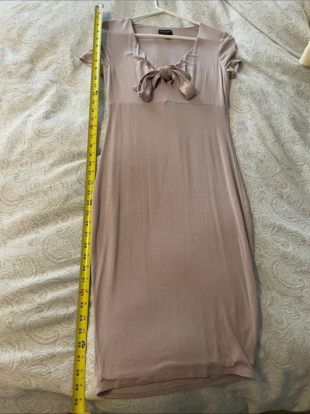 Marciano Dusty Rose/lavender Midi Dress with Bow Neck